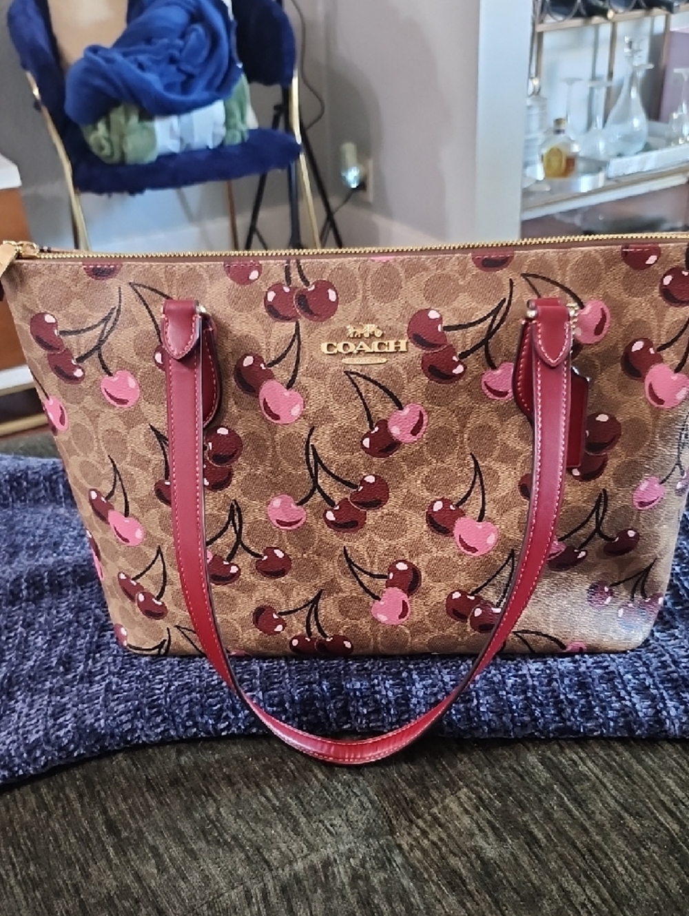 Coach Cherry-Print Signature Tote — Brown with Pink Accents NWOT - Picture 13 of 13